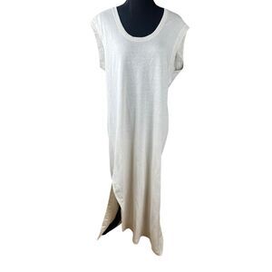 Massimo Dutti Small sleevless ivory coastal side slit maxi dress career minimal